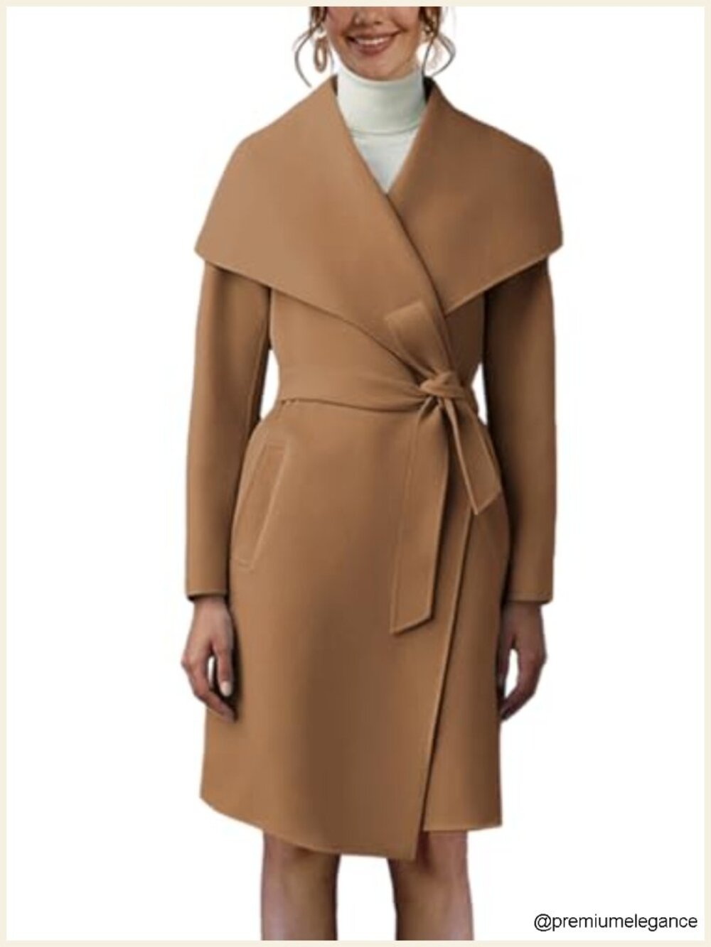 Women's Long Trench Coat Notch Lapel Open Front Belted with Pockets